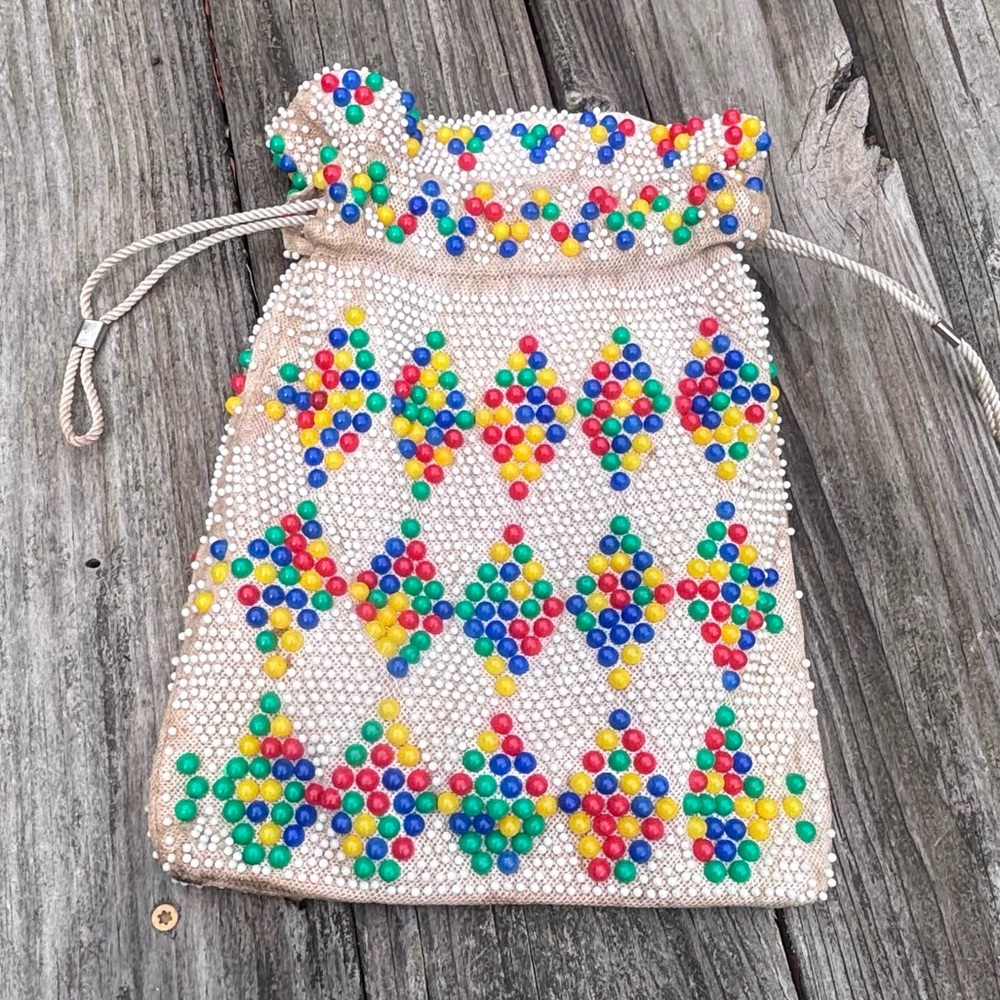1960’s Vintage Bright Beaded Drawstring Bag!
